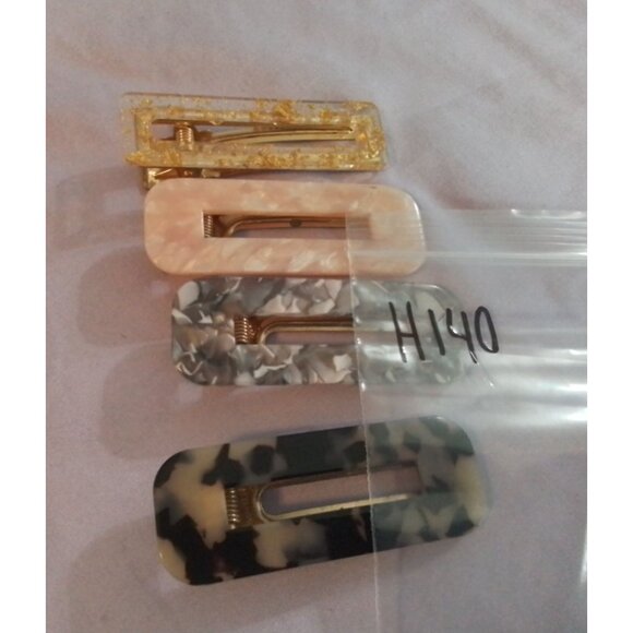 Rectangle Acrylic Hair Clips Barrettes Set Of 4 Gold Pink Marble Leopard Print - Picture 3 of 3